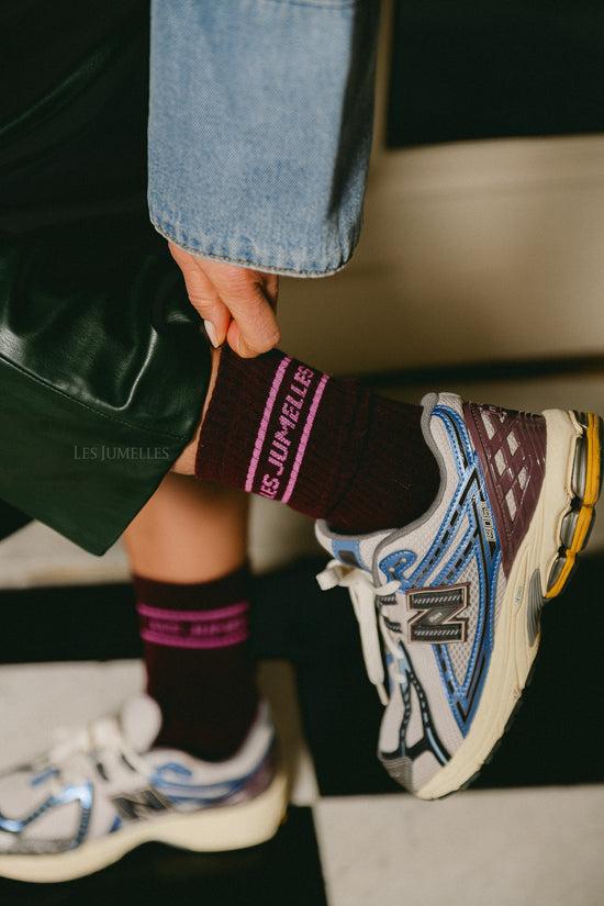 les jumelles Fille à papa sokken pruim/fondant roze