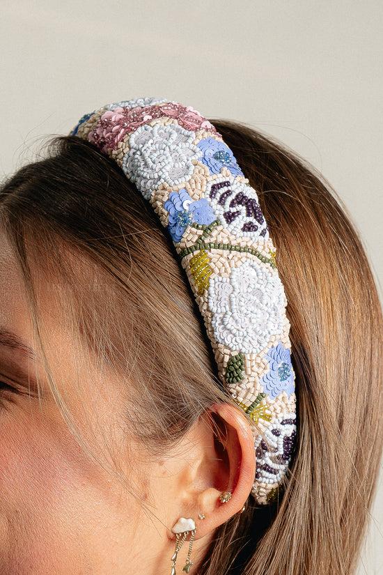 Les Jumelles Fleuriora Wide Beaded Hairbrace Birch White