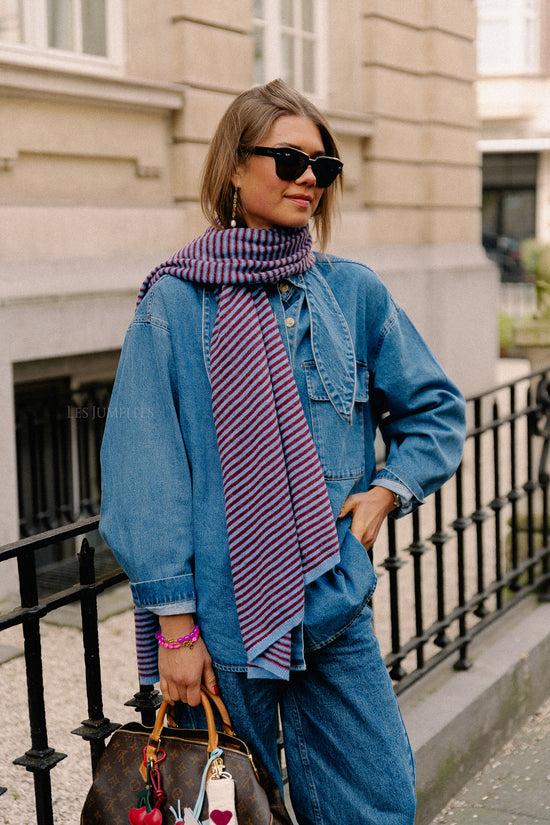 Les Jumelles Florence Gestreepte Sjaal Blauw/bordeaux