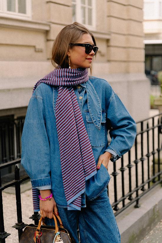 Les Jumelles Florence Gestreepte Sjaal Blauw/bordeaux