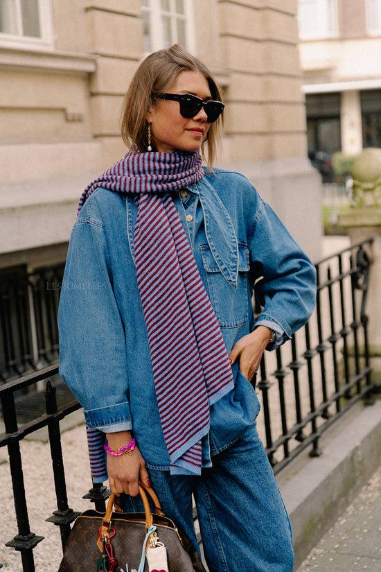 les jumelles Florence gestreepte sjaal blauw/bordeaux