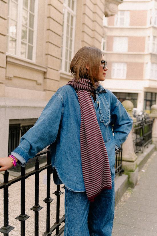 Les Jumelles Florence Gestreepte Sjaal Grijs/bordeaux