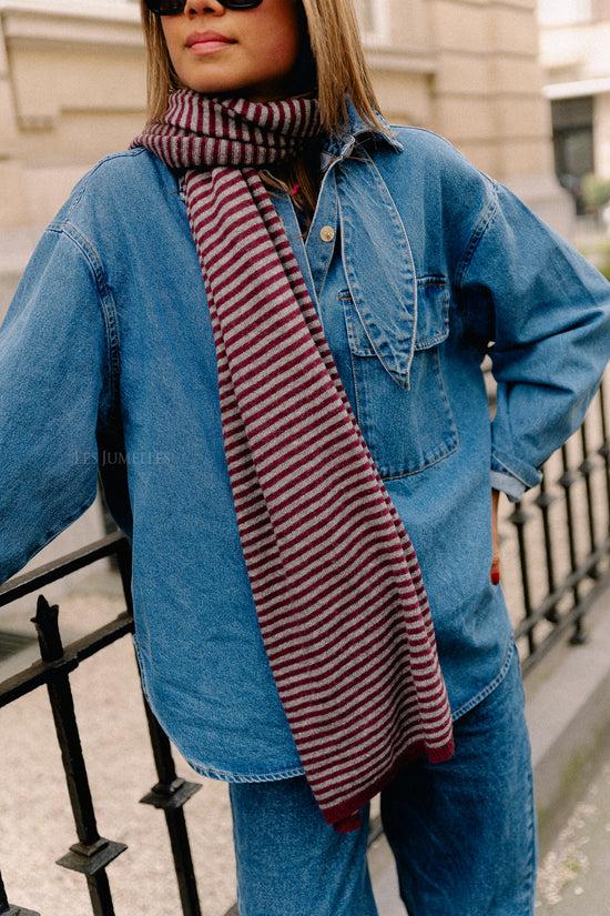 Les Jumelles Florence Gestreepte Sjaal Grijs/bordeaux