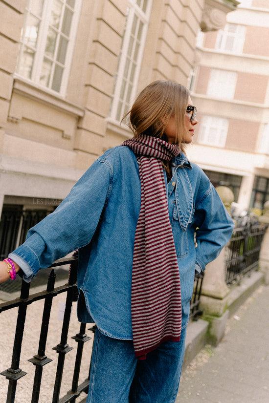 Les Jumelles Florence Gestreepte Sjaal Grijs/bordeaux