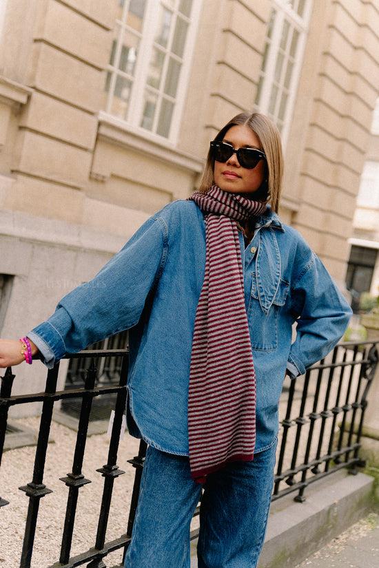 les jumelles Florence gestreepte sjaal grijs/bordeaux