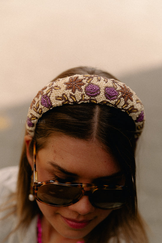 Les Jumelles Florisima Brede Kralen Haarband Meloengeel