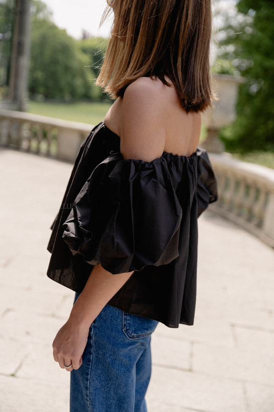 Les Jumelles Fran Off Shoulder Cropped Blouse Dark Brown