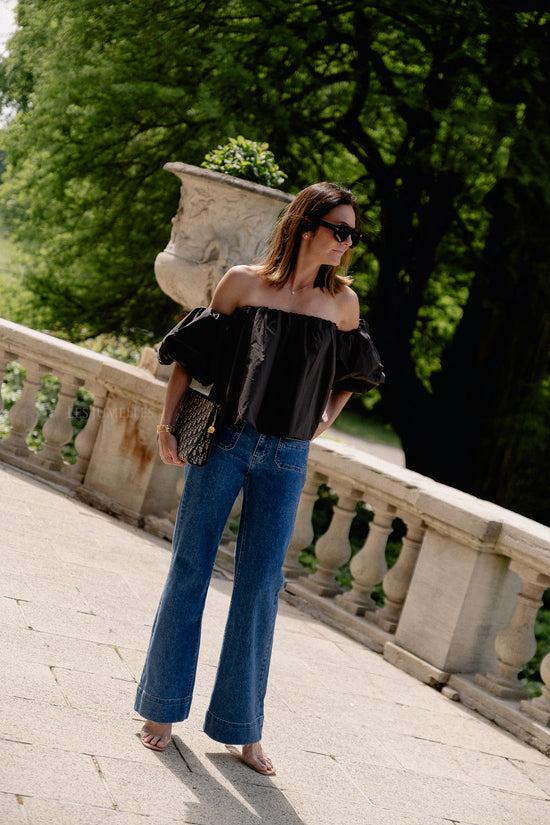 Les Jumelles Fran Off Shoulder Cropped Blouse Dark Brown