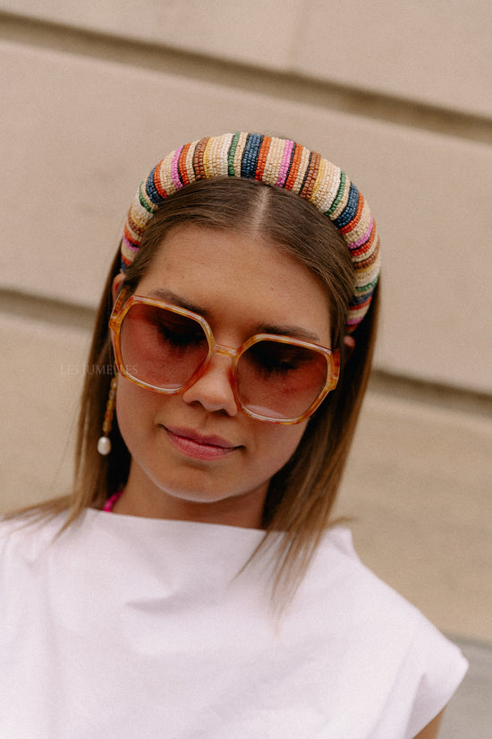 Les Jumelles Gestreepte Brede Kralen Haarband Veelkleurig