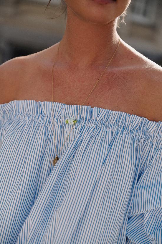 Les Jumelles Isabeau Off Shoulder Maxi Dress Blue/white