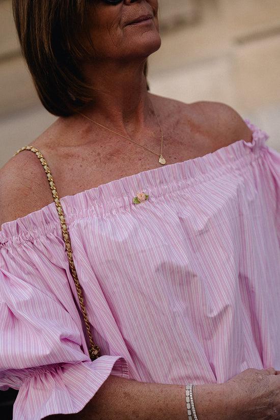 Les Jumelles Isabeau Off Shoulder Maxi Dress Pink/white