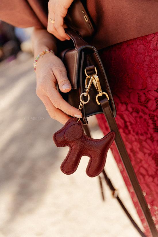 Les Jumelles Leren Honden Sleutelhanger Bordeauxrood