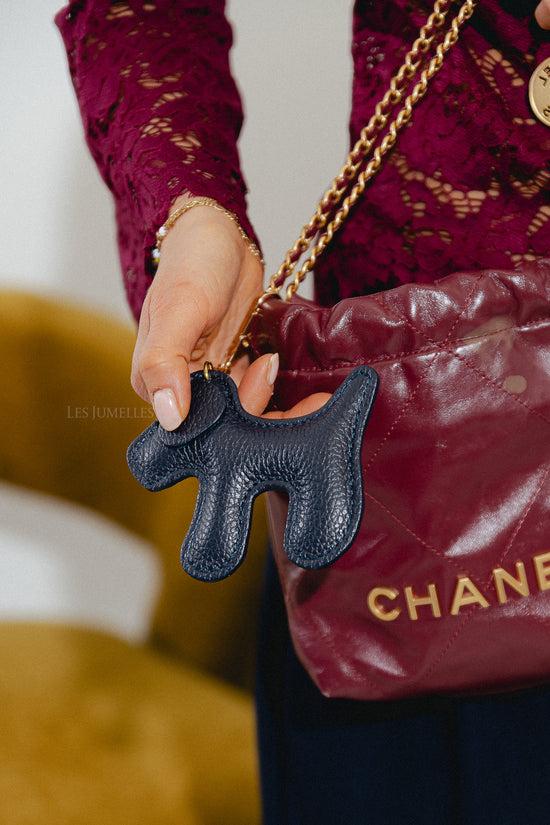 Les Jumelles Leren Honden Sleutelhanger Marineblauw