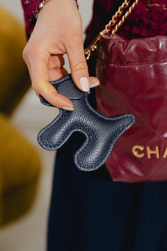 Les Jumelles Leren Honden Sleutelhanger Marineblauw