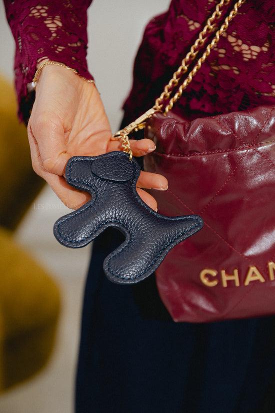 les jumelles Leren honden sleutelhanger marineblauw