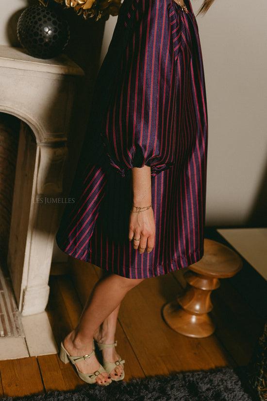Les Jumelles Bella Striped Dress Navy/burgundy