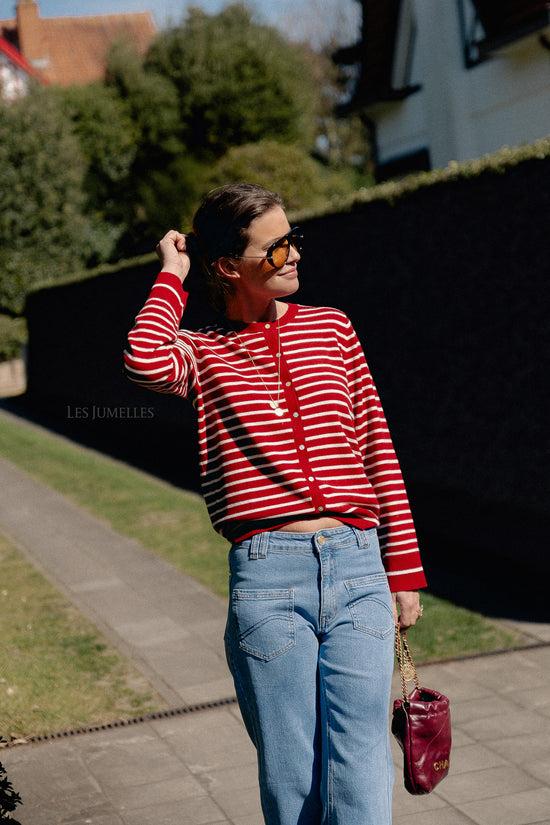 Les Jumelles CisseSW Streepvest Rood/gebroken Wit