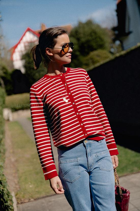 Les Jumelles CisseSW Streepvest Rood/gebroken Wit