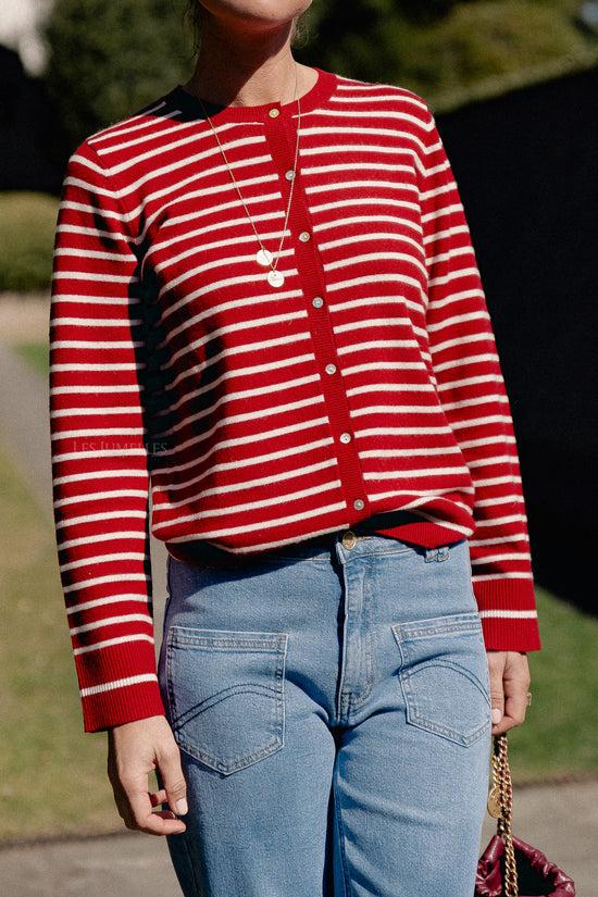 les jumelles CisseSW streepvest rood/gebroken wit