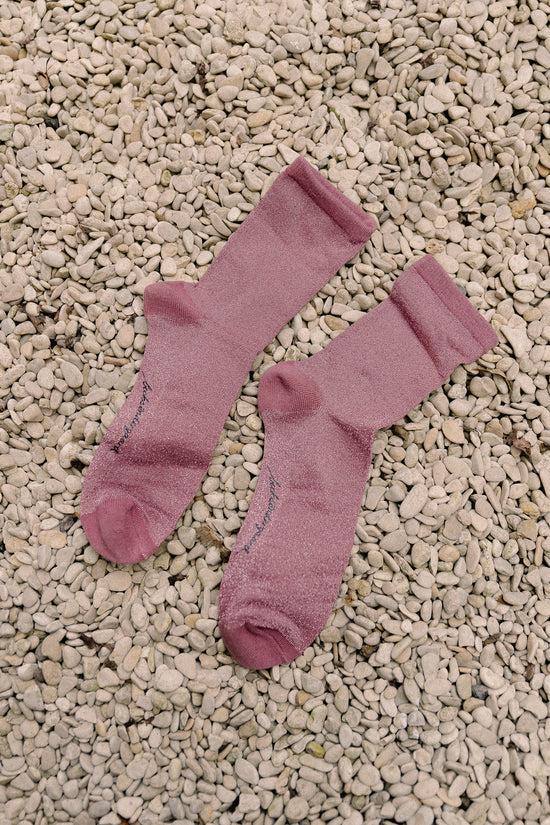 les jumelles Dina glittersokken mauve
