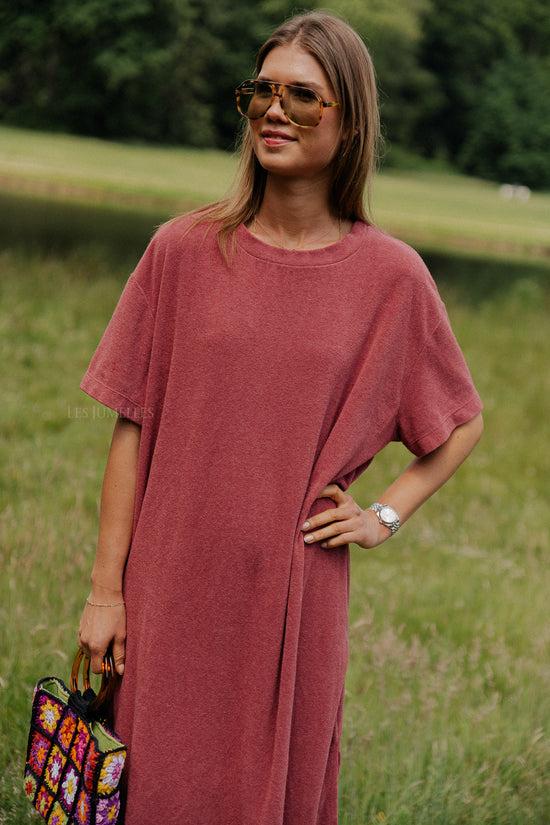 les jumelles Dorothee terry T-shirt dress wine red
