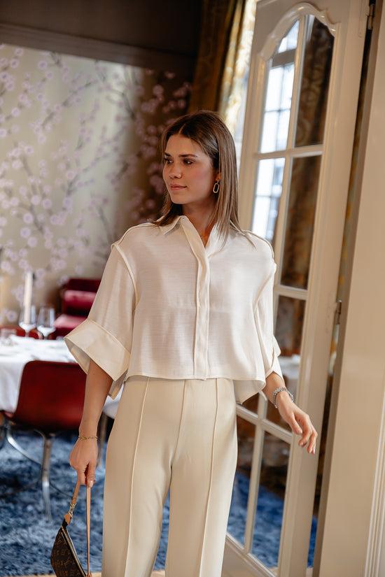 les jumelles Eleanor verfijnde rayon blouse beige