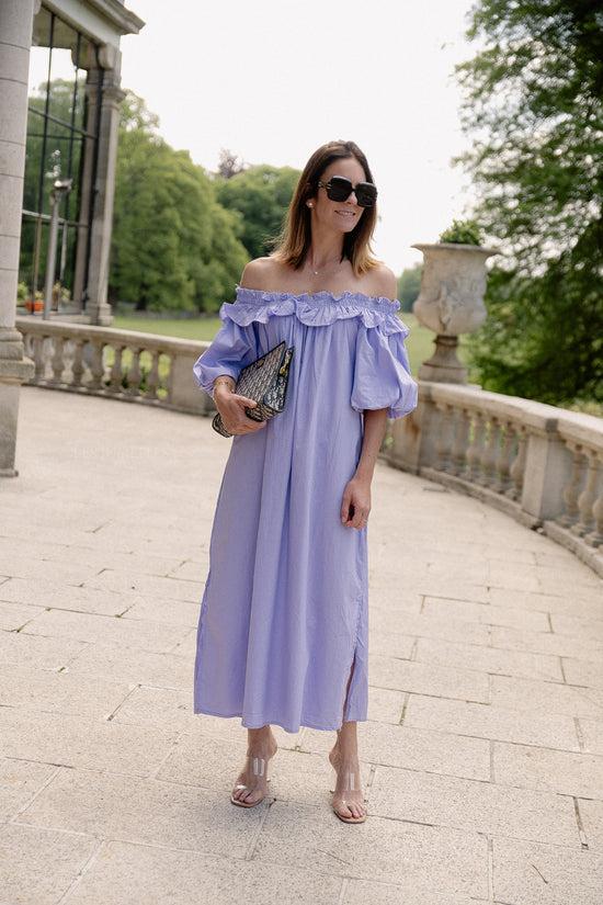 les jumelles Eleonore off-shoulder maxi-jurk lila