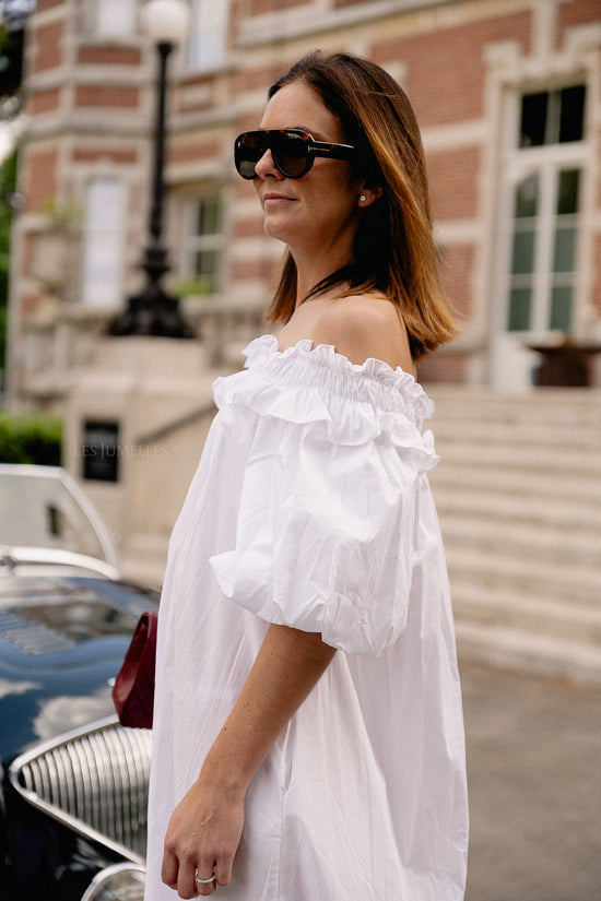 les jumelles Eleonore off-shoulder maxi-jurk wit