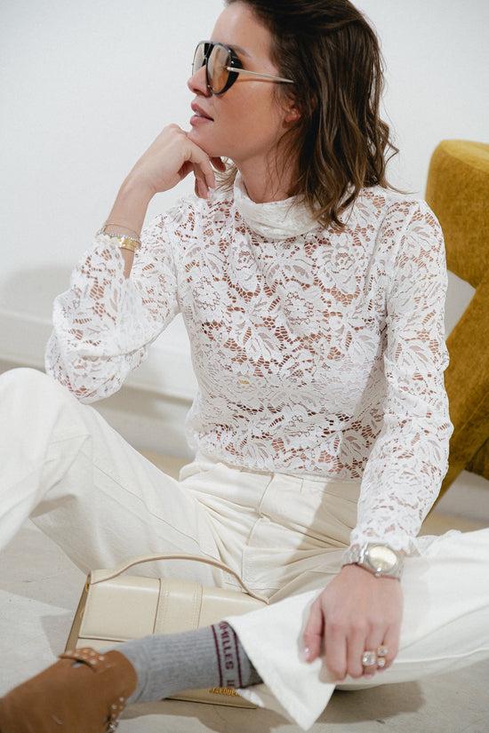 les jumelles Elisabeth kanten coltrui wit