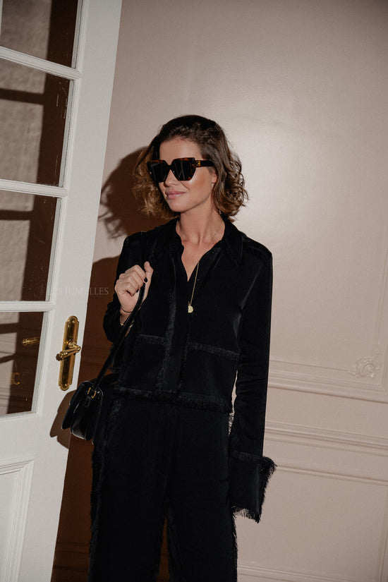 les jumelles Emmie matte crêpe blouse zwart