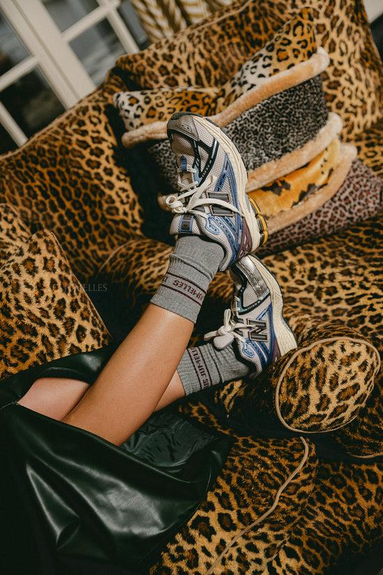 les jumelles Fille à papa sokken grijs/pruim