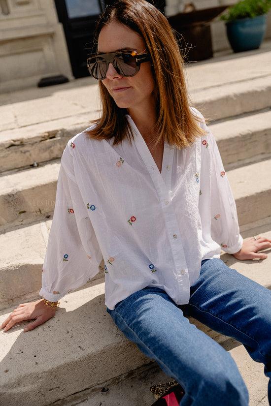 les jumelles Gaby embroidered blouse white