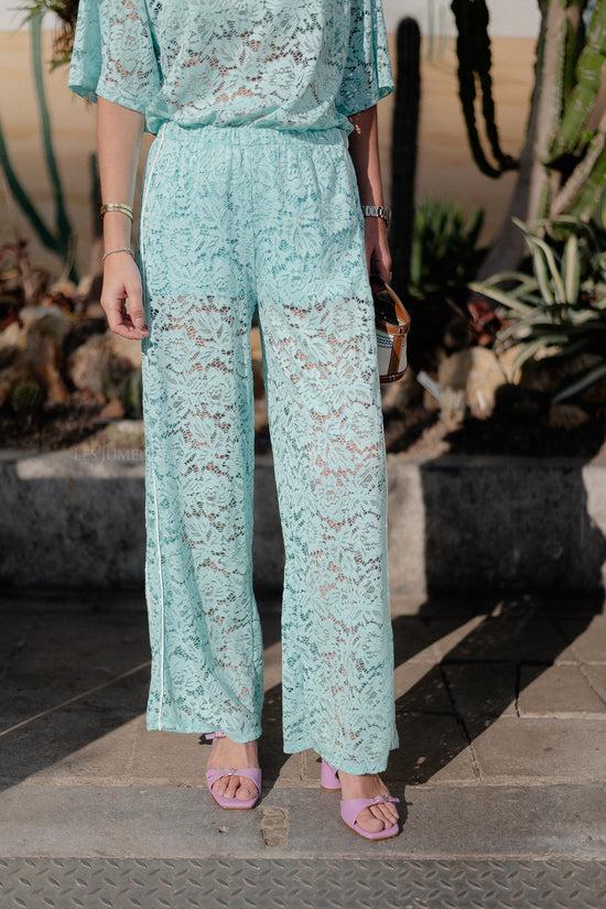 les jumelles Georgina lace pants turquoise