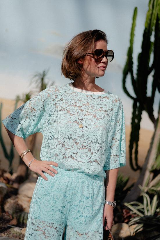 Les Jumelles Georgina Lace Top Turquoise
