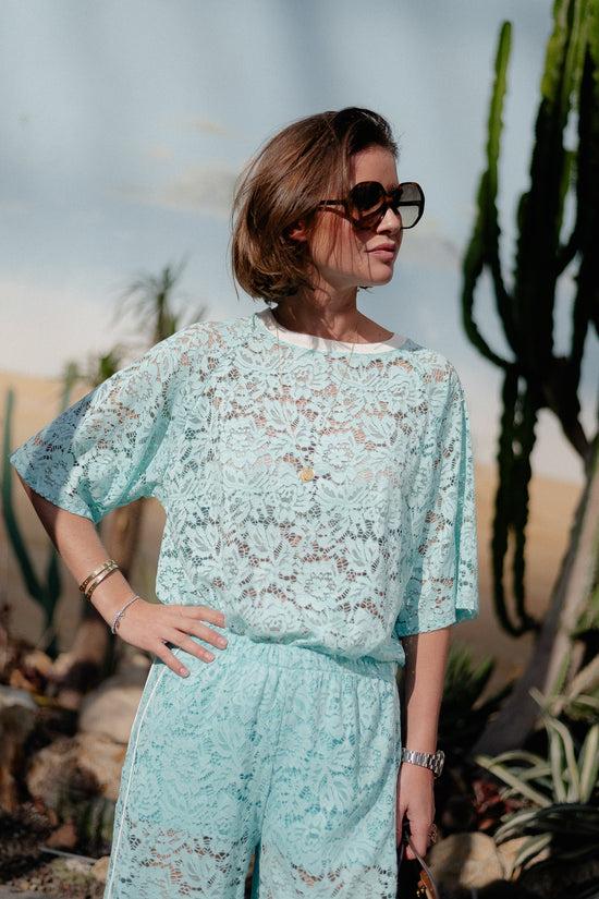 les jumelles Georgina lace top turquoise
