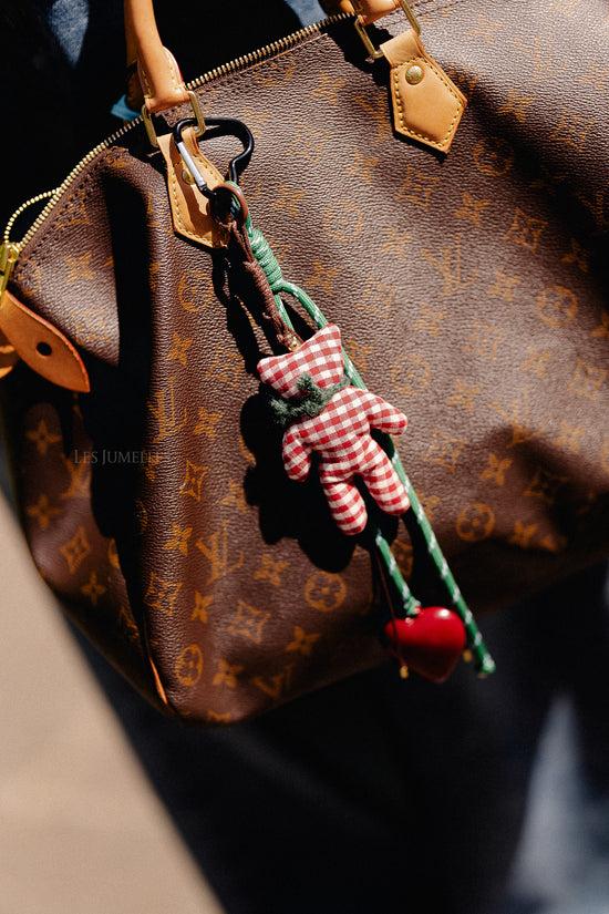 Les Jumelles Gingham Teddy Keychain Red/ecru