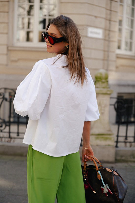 Les Jumelles Hazelnootblouse Met Pofmouwen Wit