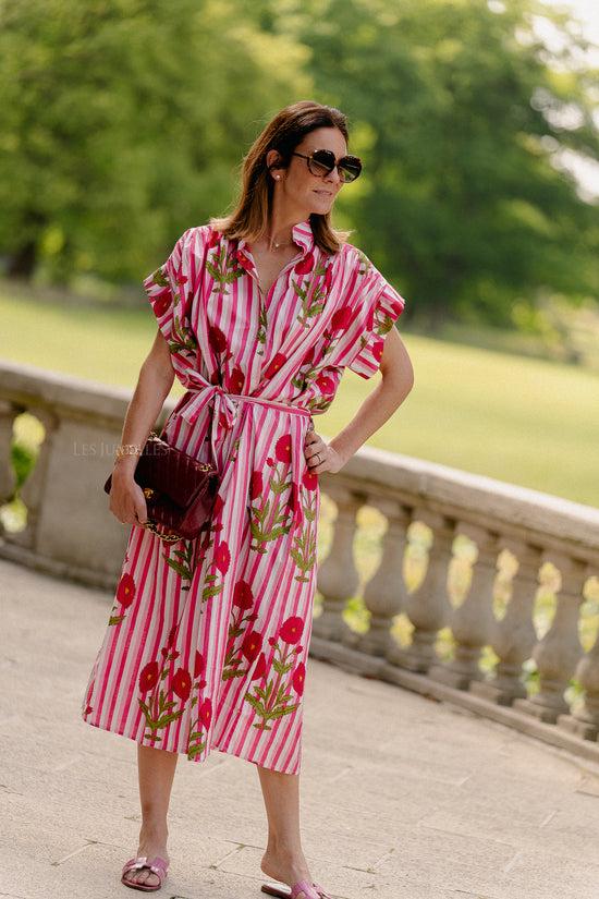 les jumelles Holly maxi-jurk met roze strepen