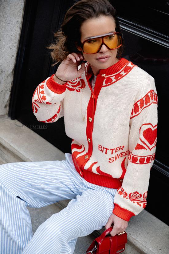 Les Jumelles Jazz Cardigan Ecru/spicy Red