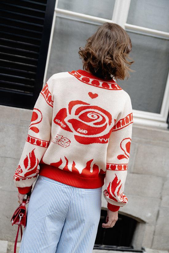 Les Jumelles Jazz Cardigan Ecru/spicy Red