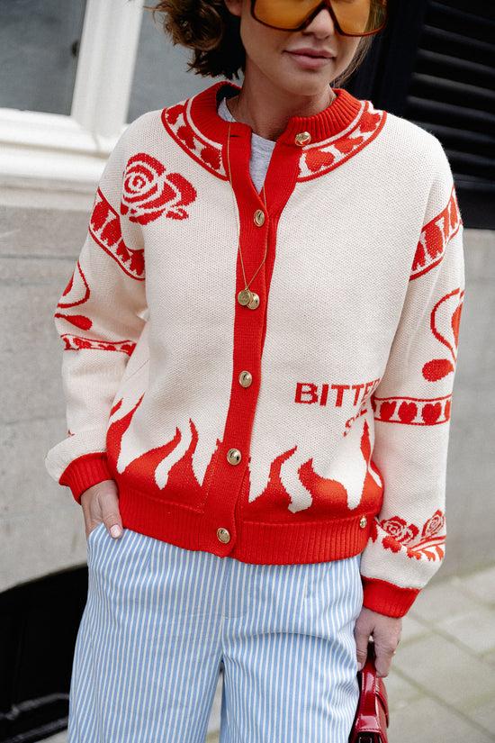 Les Jumelles Jazz Cardigan Ecru/spicy Red