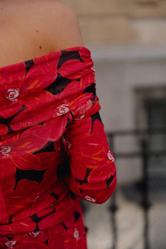 Les Jumelles Jenny LS Blouse Spicy Red Flower