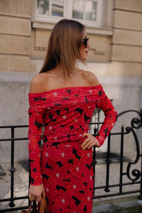 Les Jumelles Jenny LS Blouse Spicy Red Flower