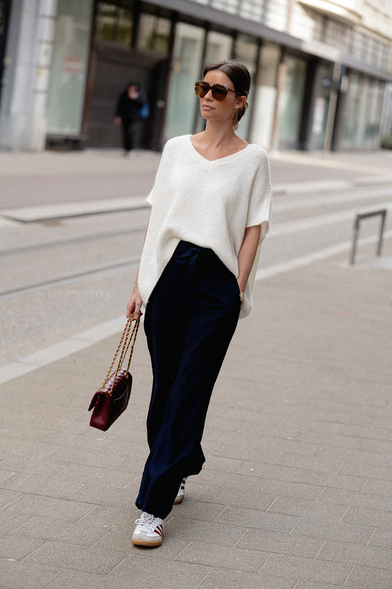 les jumelles John belted plain pants night sky