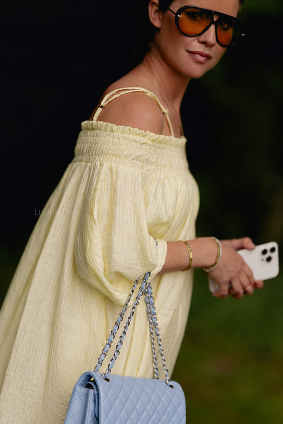 Les Jumelles Judith Off Shoulder Jurk Lichtgeel