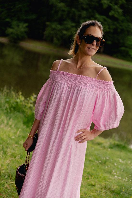 Les Jumelles Judith Off Shoulder Jurk Pioenroos