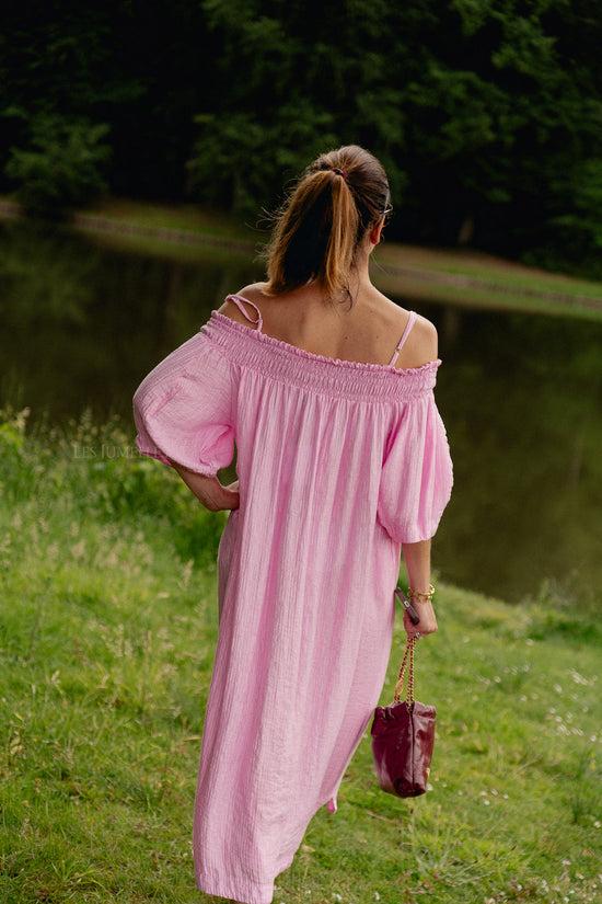 Les Jumelles Judith Off Shoulder Jurk Pioenroos