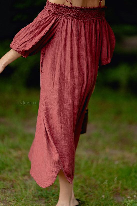 Les Jumelles Judith Off Shoulder Jurk Wijnrood