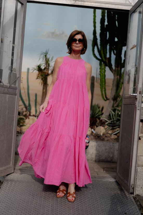 Les Jumelles Lack Long Dress Fuchsia