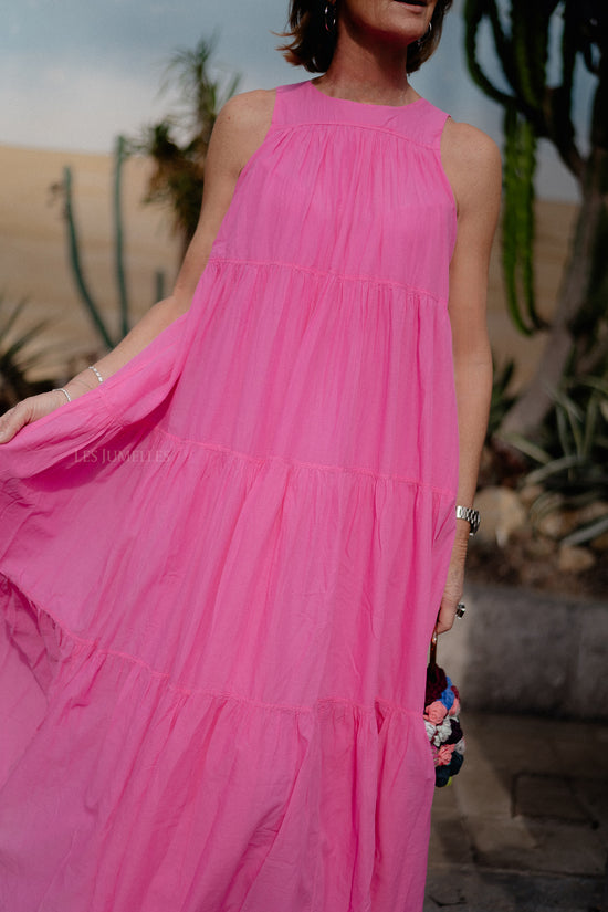 les jumelles Lack long dress fuchsia
